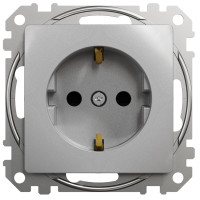 Розетка одинарная с/з со шторками SCHNEIDER Sedna Design алюминий SDD113022