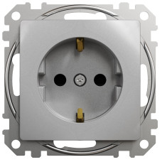 Розетка одинарная с/з со шторками SCHNEIDER Sedna Design алюминий SDD113022