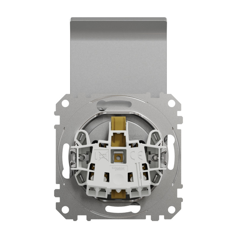 Розетка одинарная с/з со шторками и крышкой SCHNEIDER Sedna Design алюминий SDD113024