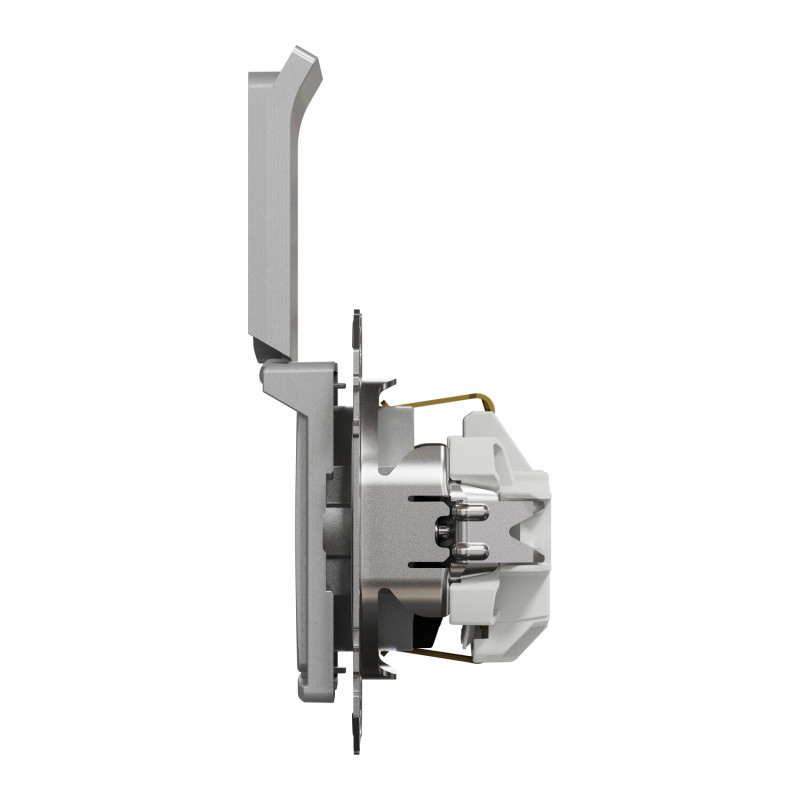 Розетка одинарная с/з со шторками и крышкой SCHNEIDER Sedna Design алюминий SDD113024