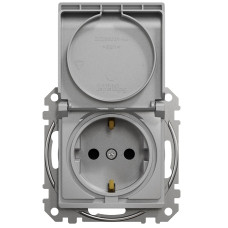 Розетка одинарная с/з со шторками и крышкой SCHNEIDER Sedna Design алюминий SDD113024