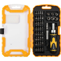 Отвертка реверсивная VOREL: Набор насадок, торцевых головок квадрат 1/4", магн. тричач 41шт (64385)