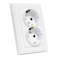 Розетка двойная 220В Horoz Electric 112-005-0019-010 Tina белый пластик с заземлением ip20