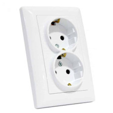 Розетка двойная 220В Horoz Electric 112-005-0019-010 Tina белый пластик с заземлением ip20