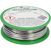 Припой без свинца CYNEL : Ø2,5 мм, Sn99,3-Cu0,7 проволочный на катушке с флюсом m= 100 г (76858)