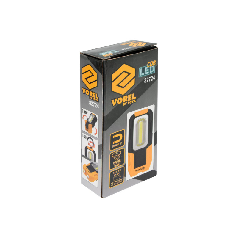 Ліхтар діодний, на обертовій підставці VOREL; живлення від 3х ААА батарейок 1,5В 47х32х25 мм (82724)