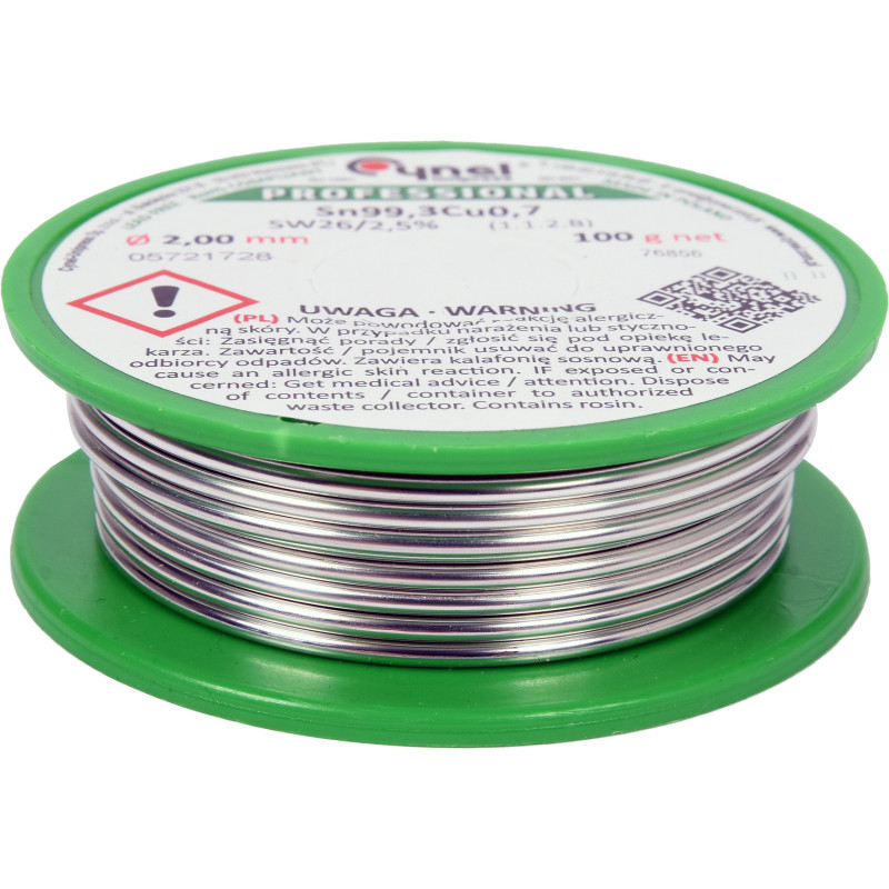 Припой без свинца CYNEL : Ø2 мм, Sn99,3-Cu0,7 проволочный на катушке с флюсом m= 100 г (76856)