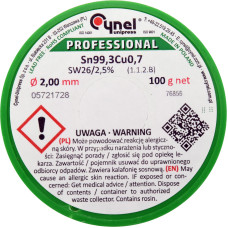 Припой без свинца CYNEL : Ø2 мм, Sn99,3-Cu0,7 проволочный на катушке с флюсом m= 100 г (76856)