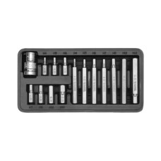 Набор отверточных насадок YATO : "HEX", L= 30, 75 мм, адаптер 1/2", металлический кейс. 15 шт (YT-0413)