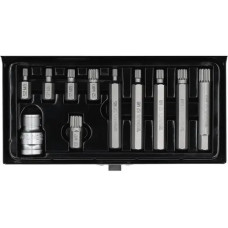 Набір насадок викруткових YATO : "SPLINE", L= 30, 75 мм, адаптер 1/2", металевий кейс. 11 шт YT-0415