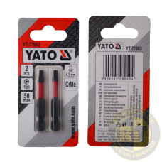Насадка отверточная YATO; шлиц "TORX" T20 х 50 мм. шпиндель 6-гран-1/4", хром-молибден, 2 шт. YT-77983