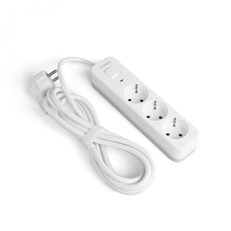 Удлинитель сетевой VIDEX ONCORD с/с 3п 3м с кнопкой белый (VF-PD33G-W)