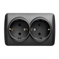 Розетка El-BI Alsu двухместная с/з накладная черная IP20 (504-014800-907)