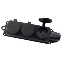 Колодка Lezard 2Р+РЭ с заглушками с заземлением 3 гн. черный 106-0400-0101/101