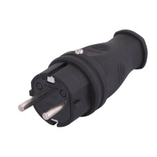 Вилка стандартная однофазная 2Р+РЭ 1х16А 220-240V каучук LEZARD 106-0400-0105