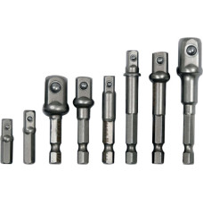 Тримачі-адаптер торц. головок YATO з 6-гран. шпинделем, до квадр. 1/4,3/8,1/2", l= 25-72мм, 8шт YT-04639