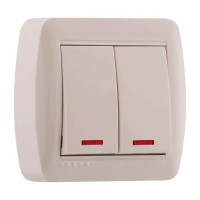 Выключатель накладной двухклавишный с подсветкой LEZARD Demet крем 711-0300-112