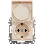 Розетка одинарная с/з со шторками и крышкой SCHNEIDER Sedna Design бежевый SDD112024
