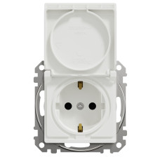 Розетка с/з одинарная со шторками и крышкой SCHNEIDER Sedna Design белый SDD111024