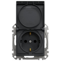 Розетка одинарная с/з со шторками и крышкой SCHNEIDER Sedna Design черный SDD114024