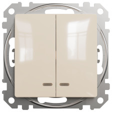 Двухклавишный выключатель с синей подсветкой SCHNEIDER Sedna Design бежевый SDD112105L