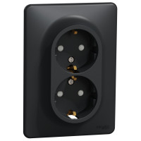 Розетка двомісна з/з з шторками SCHNEIDER Sedna Design чорний SDD314221 