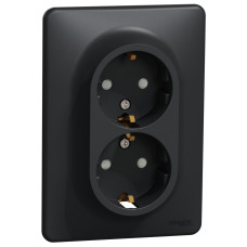 Розетка двухместная с/з со шторками SCHNEIDER Sedna Design черный SDD314221