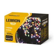 Светодиодная гирлянда LEBRON линейная 20м, 200LED, мультицвет, IP20. 