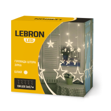 Светодиодная гирлянда LEBRON штора 3х0,7м, звезда 138LED, желтая, IP20 15-18-91
