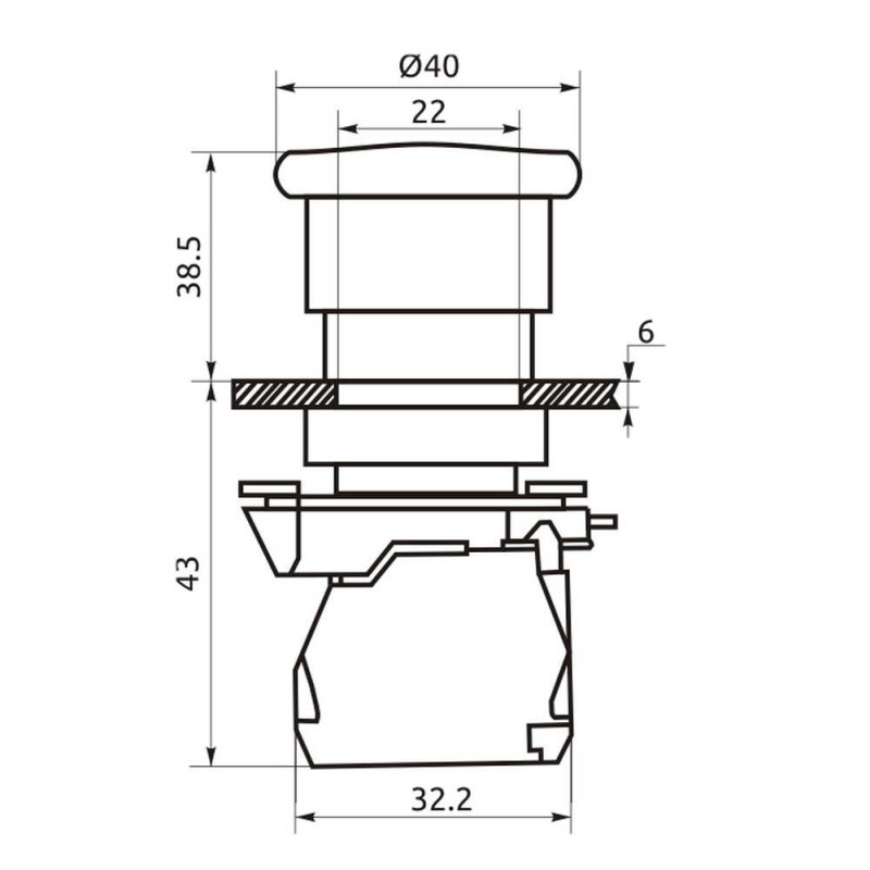 Кнопка "Грибок" FPCMRPL 1NC красная с фиксацией пластик Промфактор (FP4-BS542)