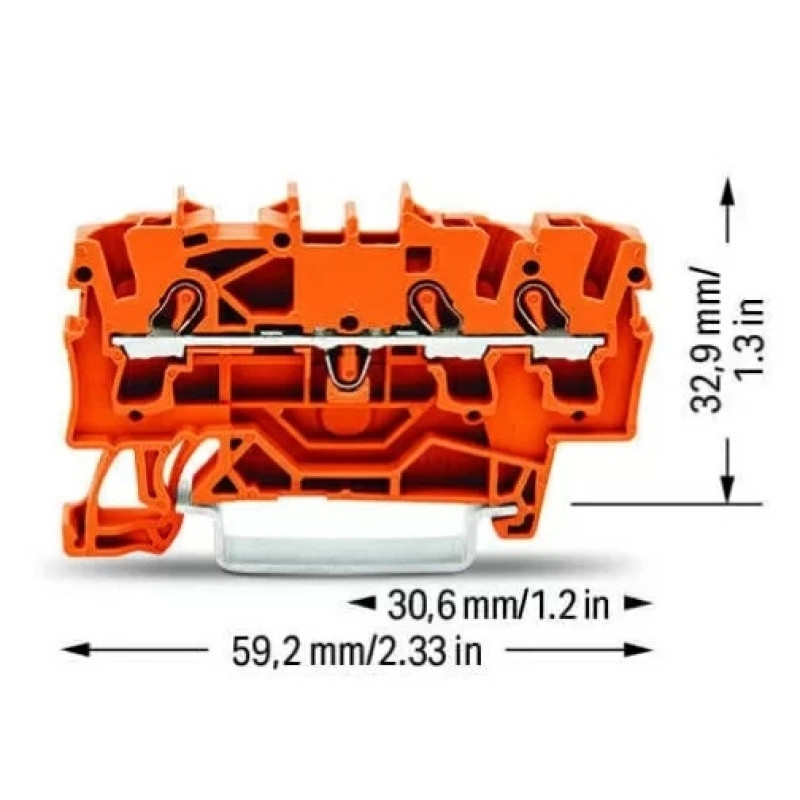 Клема шв монт WAGO помаранчевий 3-провідний прохідний клемник на DIN-рейку 2016-1302