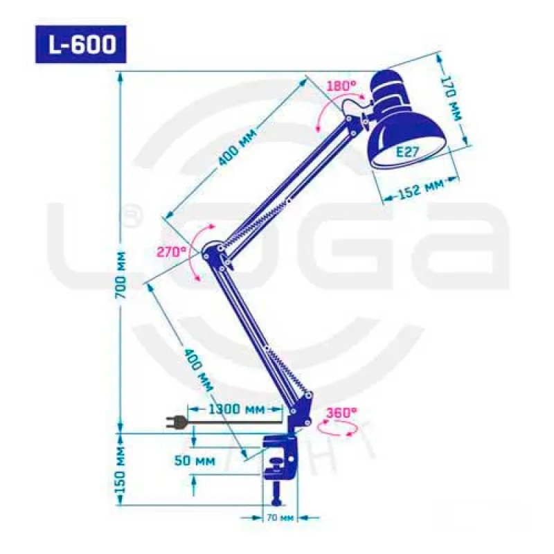 Настільна лампа на струбцині LOGA LIGHT L-610 Бузок