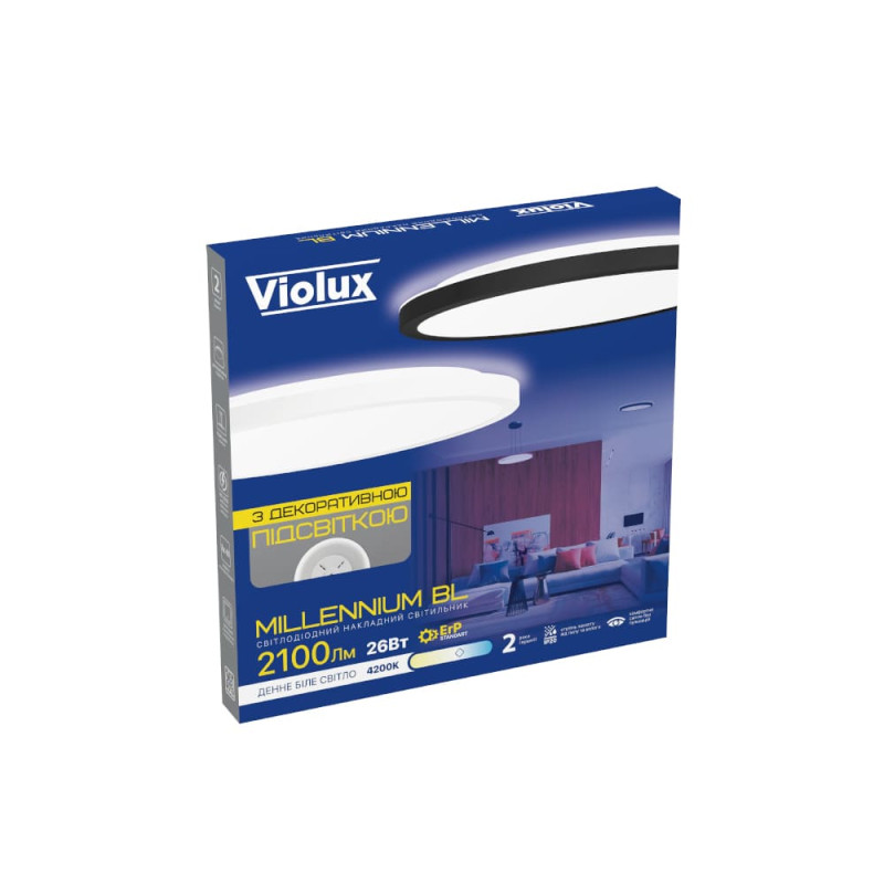 Світильник LED Violux ДББ MILLENNIUM BL 38W 4200K IP20 круг чорний ( 361238 )