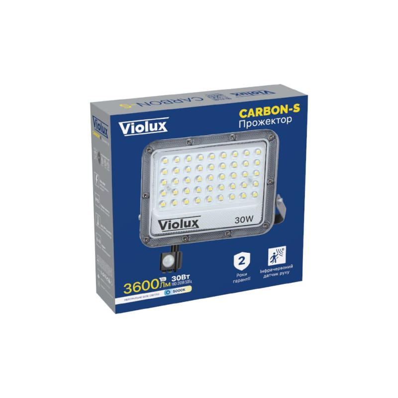 Прожектор LED Violux CARBON-S 30W 5000K 3600lm IP65 с датчиком ( 400222 )