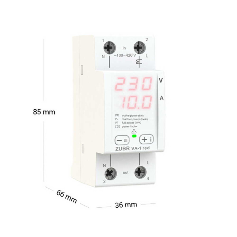 Вольтамперметр 1ф цифровой VA1 red ZUBR 4820120222054