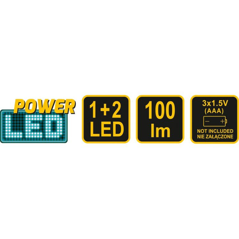 Фонарь на лоб светодиодный VOREL; 2 режима (1+2 LED), 1 Вт, 100 lm, жив/3 ААА батарейки (88675)