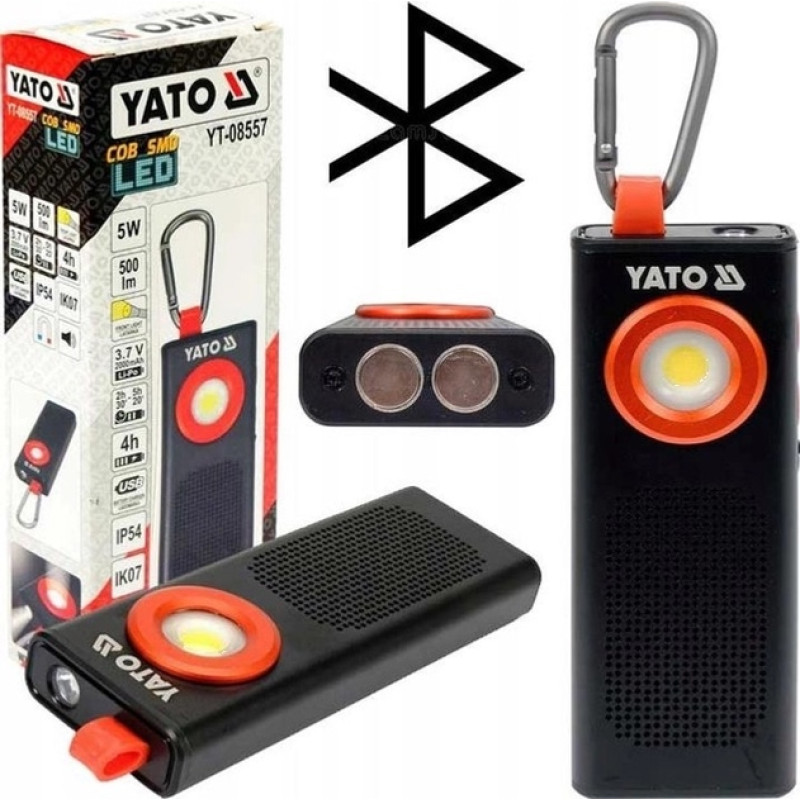 Ліхтар світлодіодний акумул. YATO Li-Po 3.7 В, 2000 mАГод, 500 Lm, динамік 3W Bluetooth YT-08557