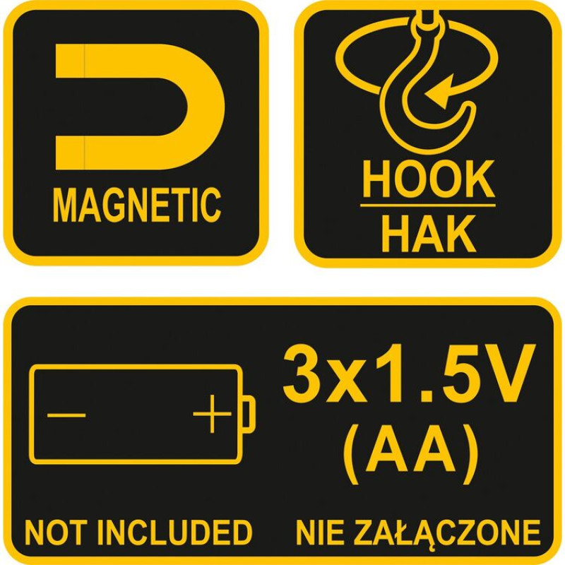 Ліхтар діодний, з підвісним гачком VOREL; живлення від 3х АА батарейок 1,5 В; 208х 62х 41 мм (82726)