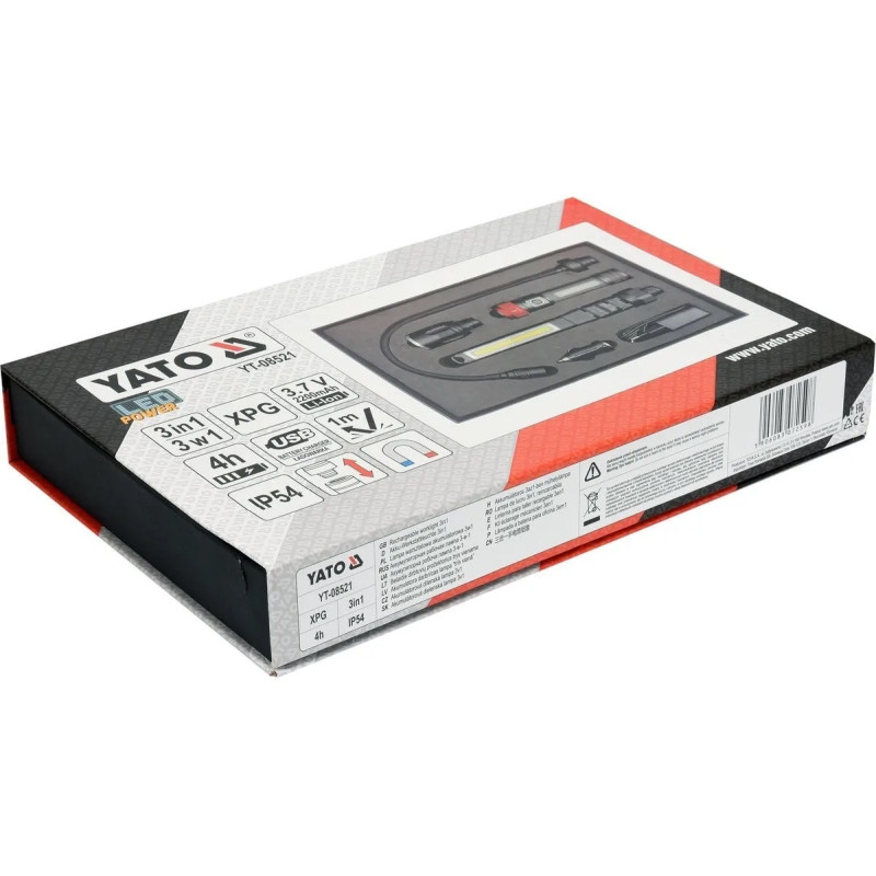 Фонарь с доспехами 3 в 1 YATO для ремонтных работ с зарядным устройством, в футляре (YT-08521)