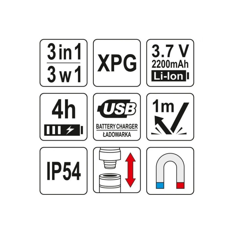 Фонарь с доспехами 3 в 1 YATO для ремонтных работ с зарядным устройством, в футляре (YT-08521)