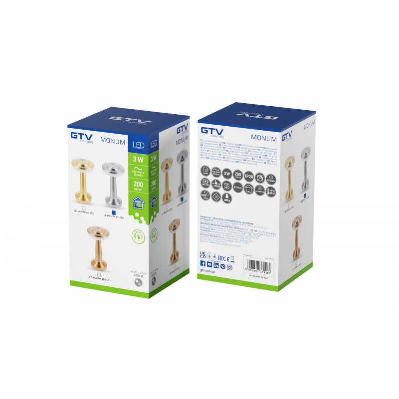 Светодиодная настольная аккумуляторная лампа Monum 3W 200lm 3000 K 3 уровни димирования аккумулятор GTV LB-MON3W-02-DEC