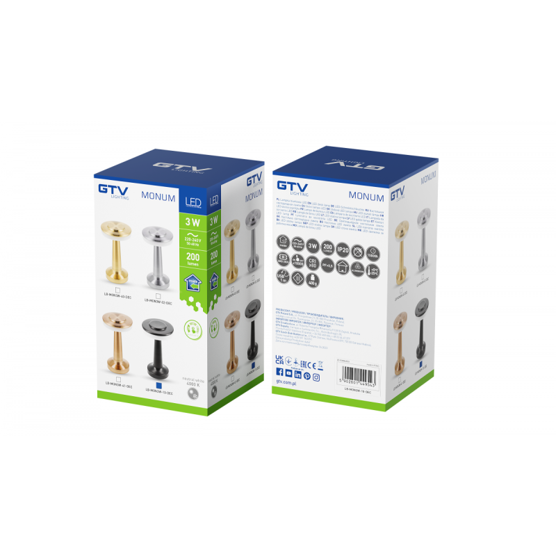 Светодиодная настольная аккумуляторная лампа Monum 3W 200lm 3000 K 3 уровни димирования аккумулятор GTV LB-MON3W-10-DEC