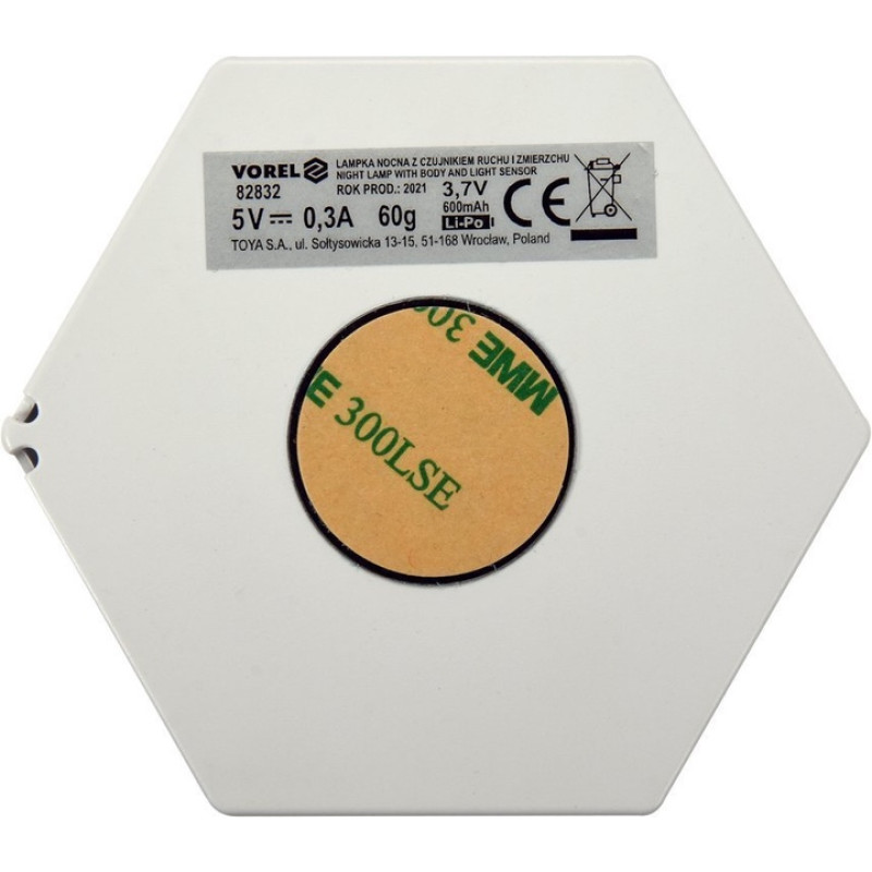 Лампа ночная с датчиком движения VOREL: аккумул. Li-Pol 3,7 В, диодная, 1 Вт, 50 Lm, с магнитом (82832)