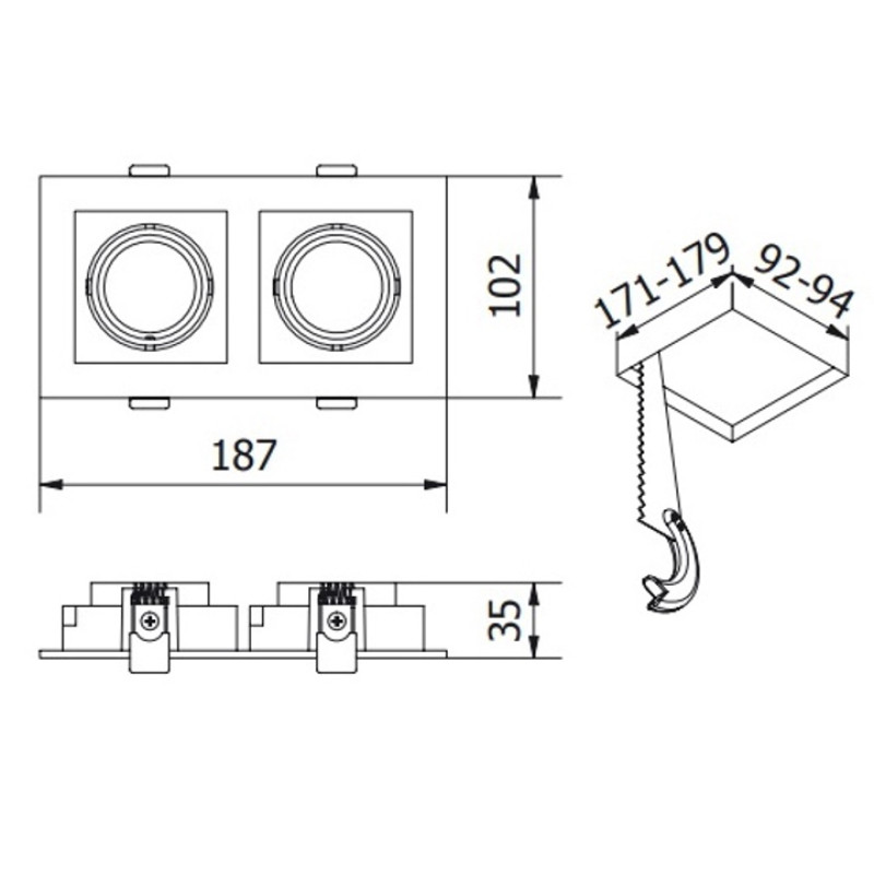 Корпус точечного светильника RUBIO 187x102мм IP20 квадратный, черный GTV OP-RUBIOKW2-00