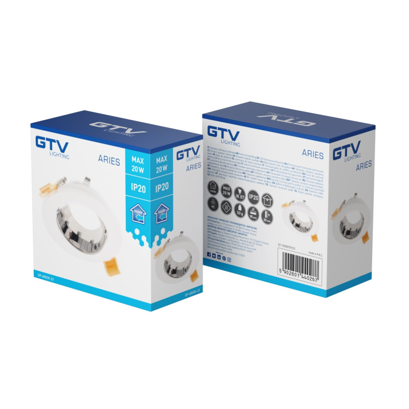 Корпус точечного светильника ARIES IP20 φ 90*30mm круглый белый/золотой GTV OP-ARIOK-13