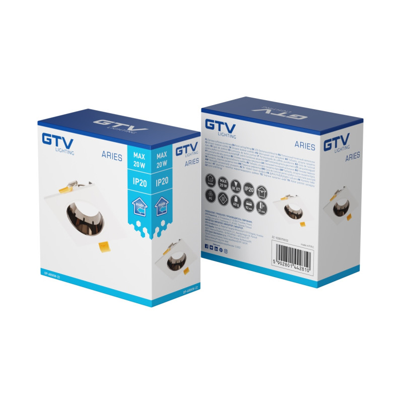 Корпус точечного светильника ARIES IP20 квадратный белый/черный хром GTV OP-ARIKW-22