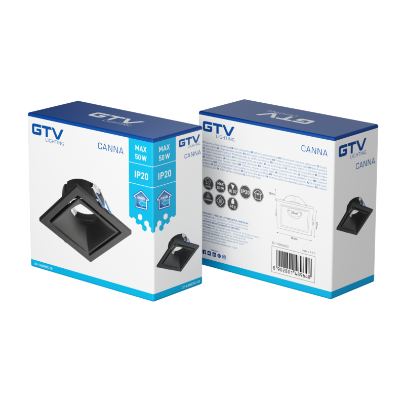 Корпус точечного светильника CANNA IP20 квадратный черный GTV OP-CANKWC-00