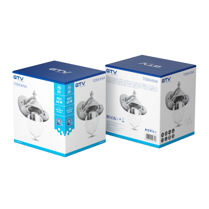 Светильник фасадный TOSKANA-AD E27 MAX.60W IP54 AC220-240V 50-60Hz серый GTV OS-TOS0DA-80