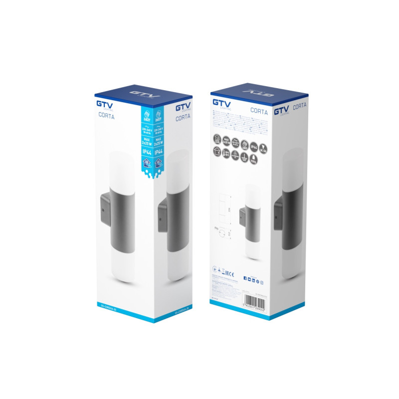 Светильник фасажный CORTA 2хE27 IP44 графит GTV OS-CORDUA-30