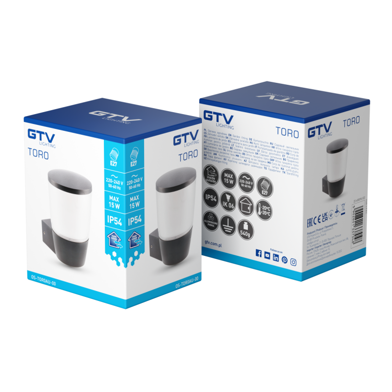 Фасадний світильник GTV TORO-AU 15W IP54 чорний OS-TOR0AU-00